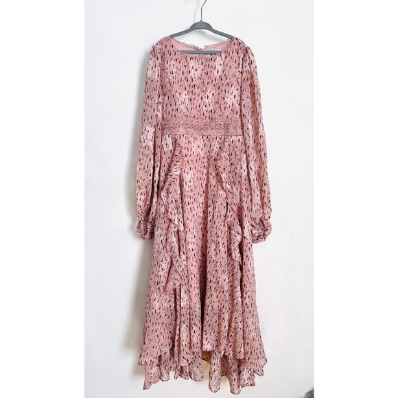 Joyfolie Mia Joy Girls Pink Ruffle Dress Size 12 Long Sleeve Lace Waist Boho - Picture 1 of 10